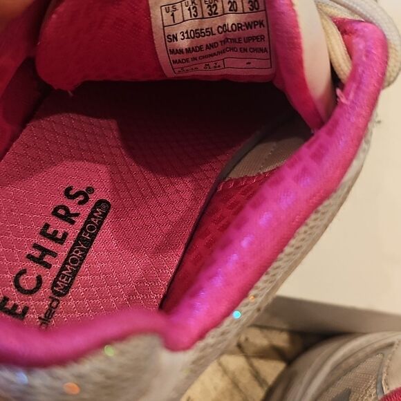 Skechers Pink and White Glitter Sneakers Size 1 - Picture 7 of 9